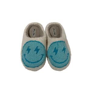 Moon Cake xs 4/5 slip on slipper cream turquoise large smiley emoji euc